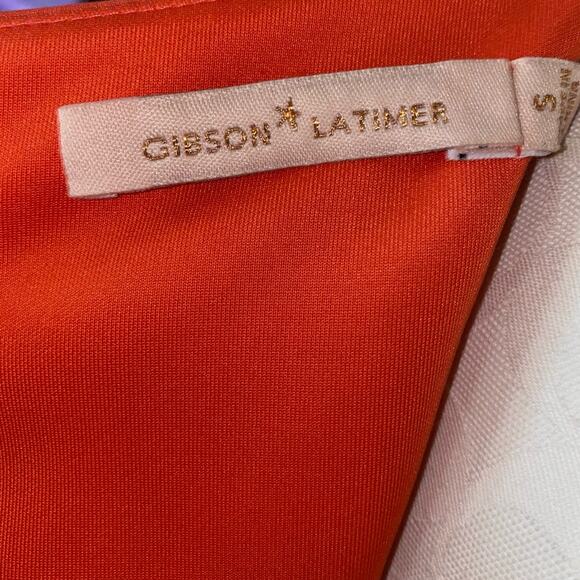 Gibson Latimer Sleeveless Fit & Flare Split Neck Mini Dress Orange Size Small - Picture 6 of 7